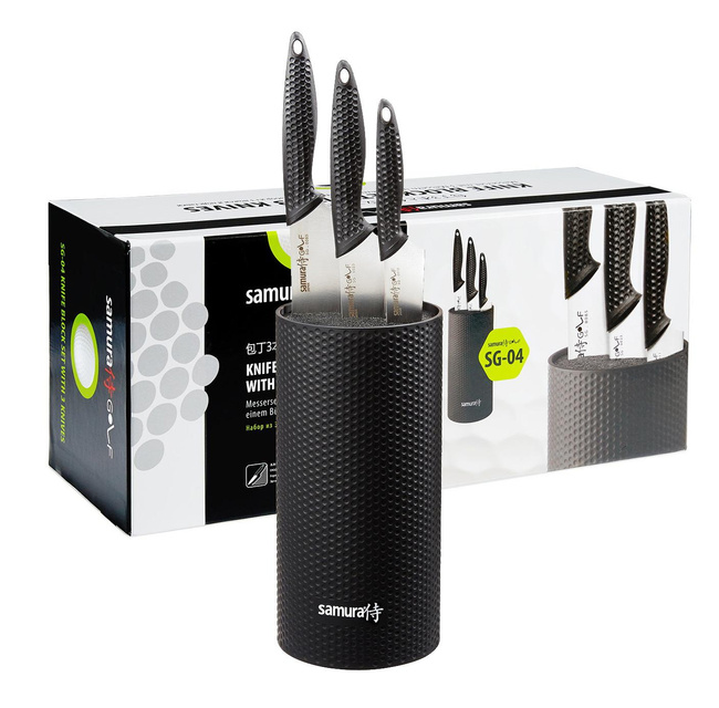 Zestaw 3 noży kuchennych Samura Golf w bloku (Paring 10 cm, Uniwersalny 15.8 cm, Szefa Kuchni 22.1 cm) Stal AUS-8