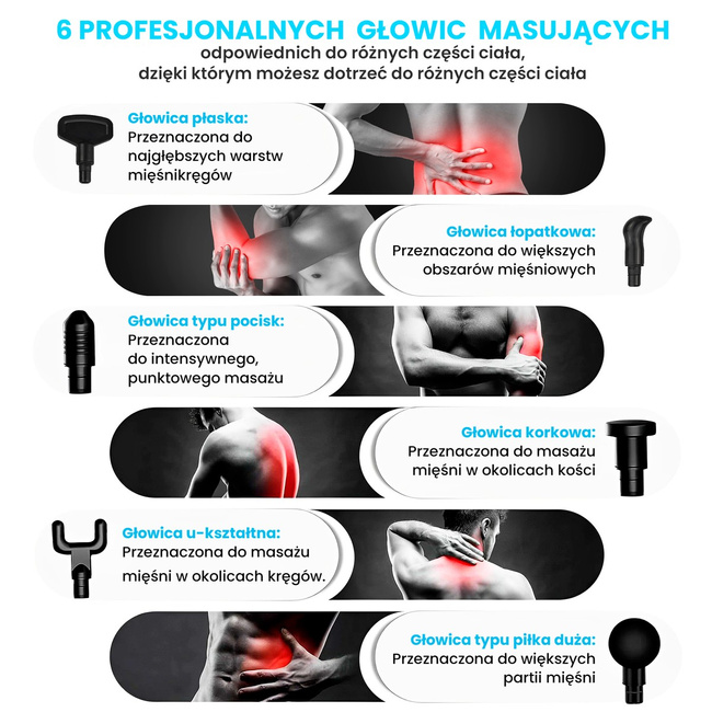 Extralink Massage Gun Pro Pistolet Do Masażu 3800 Rpm, 6 Końcówek Wymiennych