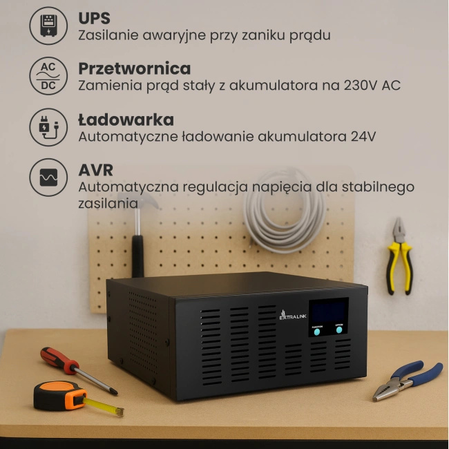 Inwerter Extralink Piorun 3000VA/2100W, czysta sinusoida, akumulator 24 V