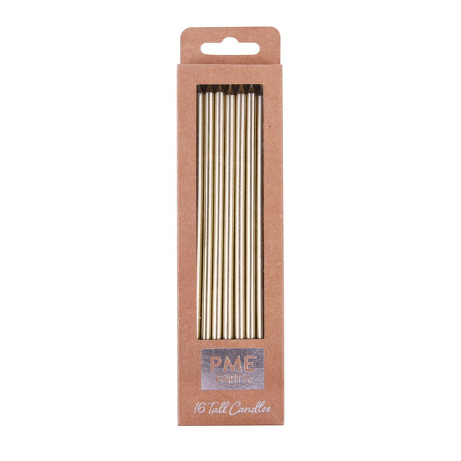 Pme zestaw 16 wysokich świeczek z podstawkami 18 cm złoty