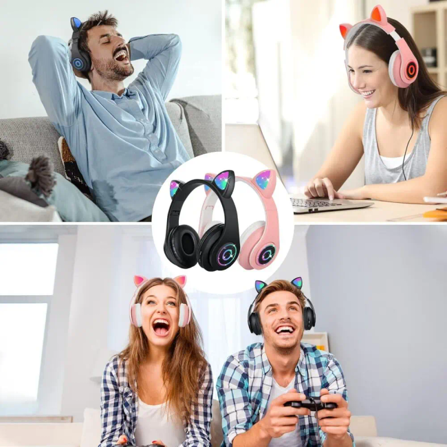 EXTRALINK Kids Headphones Pro Czarne Słuchawki przewodowe dla dzieci Kocie Uszy