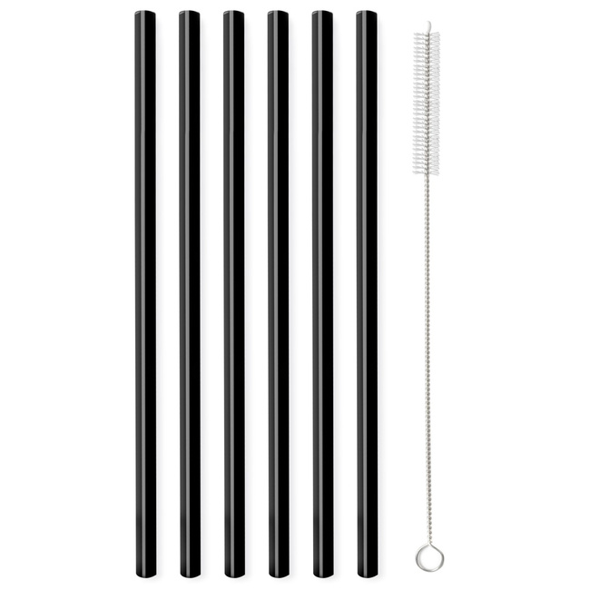 Słomki Szklane Czarne 20cm Zestaw 6 Sztuk Ze Szczoteczką 26599 - Vialli Design