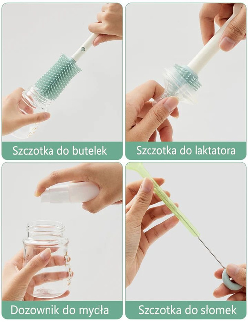 Zestaw szczotek do butelek Momcozy LS001 7 w 1 z ociekaczem, różowy