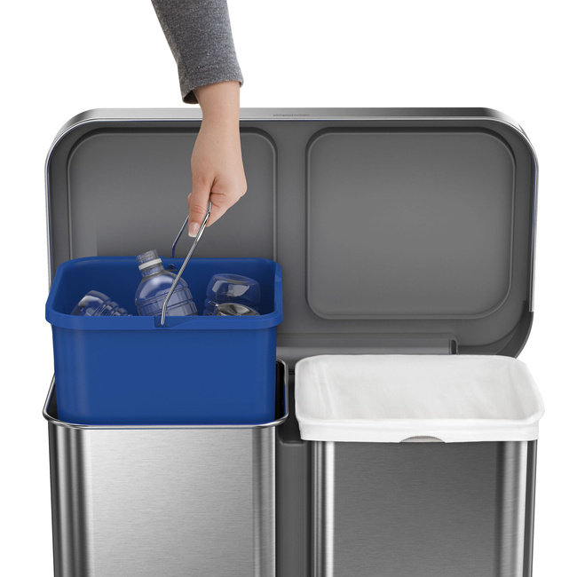 Kosz do segregacji Simplehuman CW2209, 58 l, szczotkowana stal, szara pokrywa