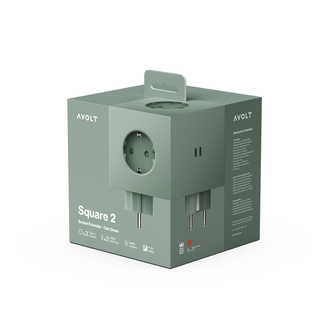 Rozszerzacz gniazd Square 2 z podwójnym USB-C 30 W, zielony - Avolt