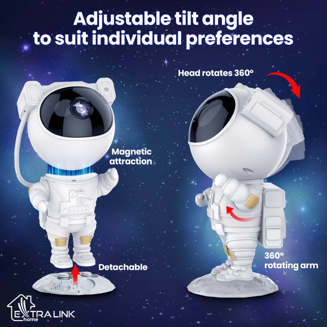 Extralink Projektor gwiazd | Lampka nocna, rzutnik | dla dzieci, w kształcie astronauty, Row