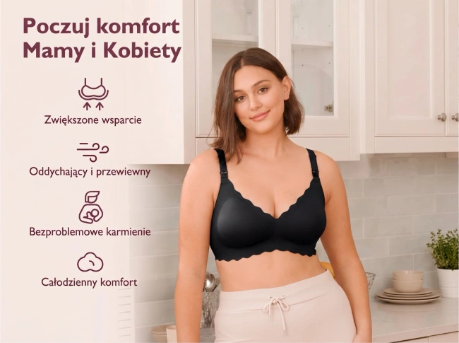 Biustonosz do karmienia Momcozy YN46 bezszwowy push-up, rozmiar M, czarny w kwiaty