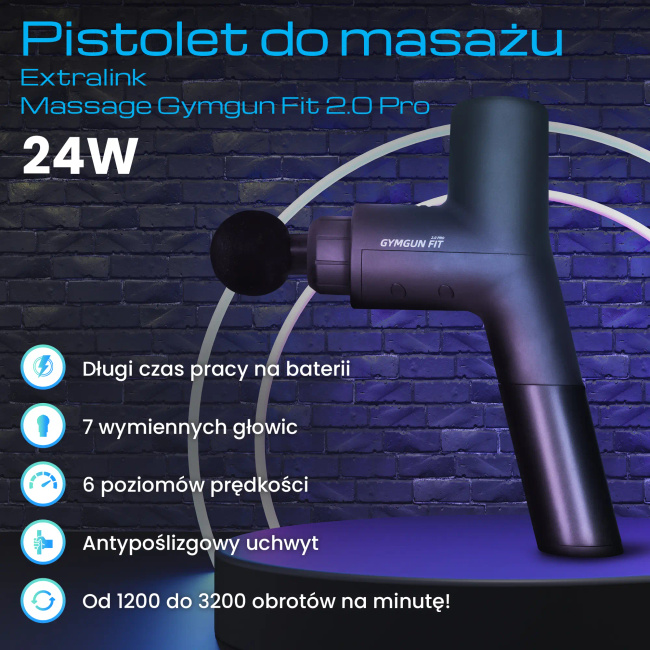 Extralink Massage Gymgun Fit 2.0 Pro | Pistolet do masażu | 7 głowic, 6 trybów