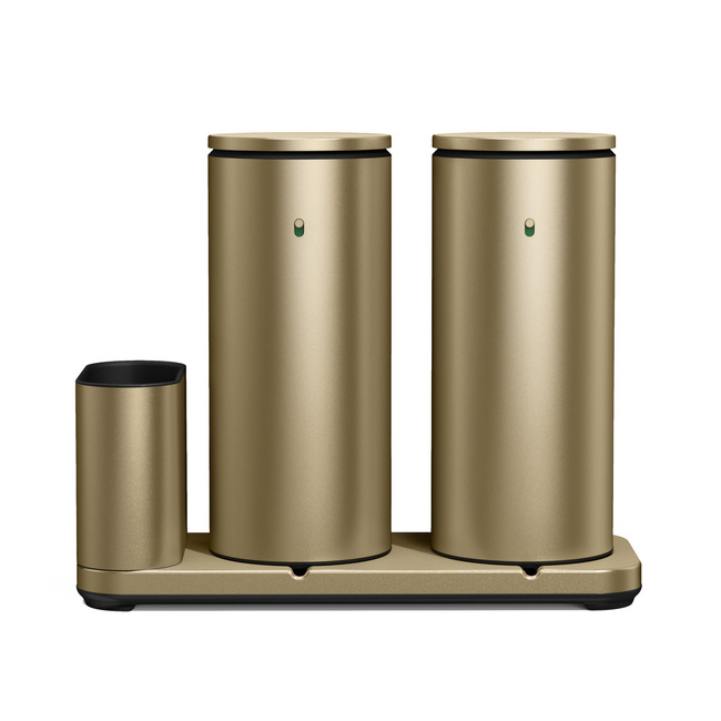 Zestaw dozowników do mydła Simplehuman ST1113 z organizerem, 2 x 414 ml, matowe złoto
