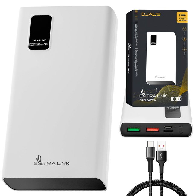 Extralink Epb-067w 10000mah Biały | Powerbank | Power bank, Fast Charging, Usb-c