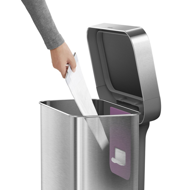 Kosz pedałowy Simplehuman CW2080, 45 l, z kieszenią na worki, stal szczotkowana