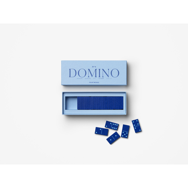 Domino Printworks, jasnoniebieskie, drewniane kostki w pudełku