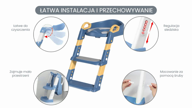 Extralink Kids | Nakładka na sedes ze stopniem | niebieska, do nauki WC, dla dzieci, drabinka do deski, na toaletę