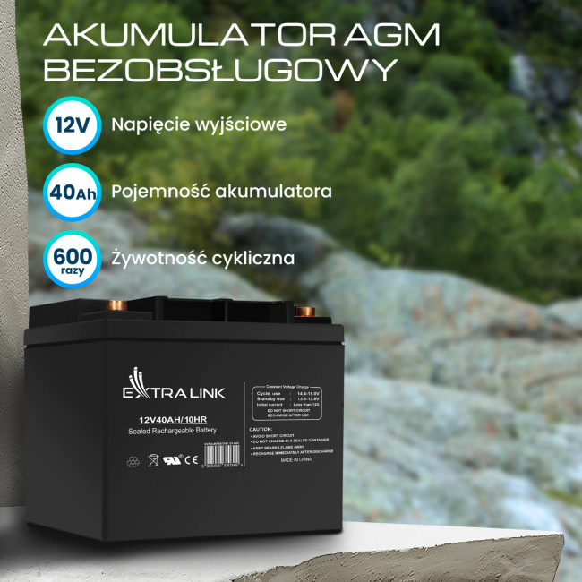 Extralink Agm 12v 40ah | Akumulator | Bezobsługowy