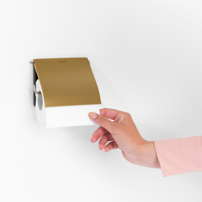 Brabantia uchwyt na papier toaletowy Renew Warm Gold zabudowany montaż wkręty taśma