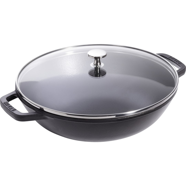 Wok żeliwny z pokrywką 30 cm, czarny - Staub