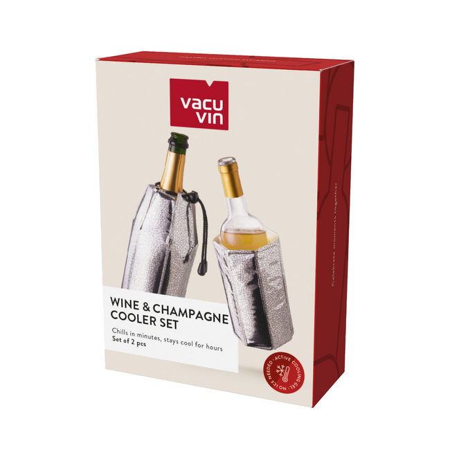 Zestaw 2 rękawów chłodzących Vacu Vin Active Cooler do wina i szampana, srebrne