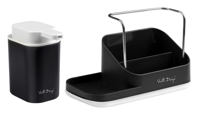Organizer Kuchenny Z Dozownikiem Na Płyn Livio Duo Czarny 8296 - Vialli Design