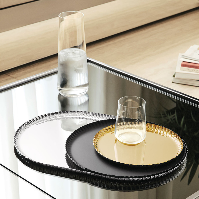 Okrągła taca ze stali kolorowej 23 cm czarna Pleats - Alessi