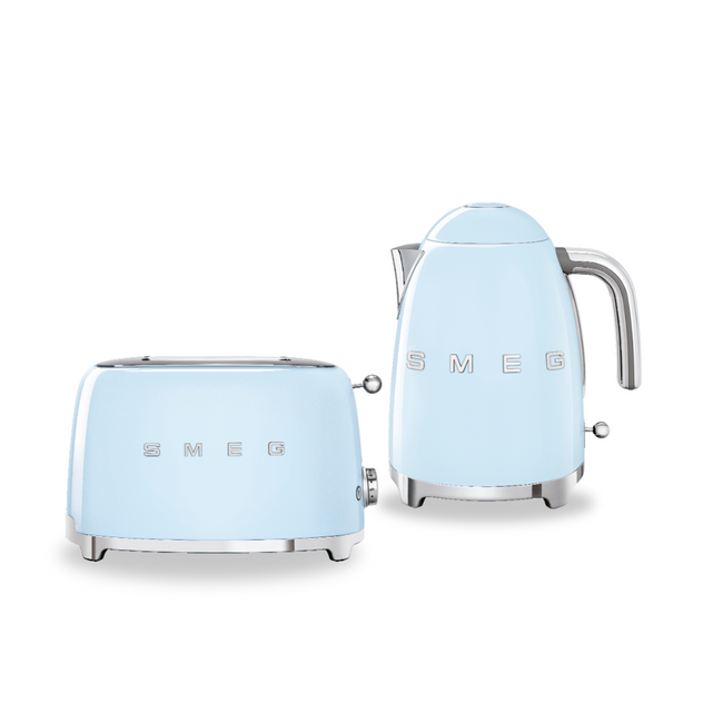 Zestaw Smeg - Czajnik + Toster na 2 kromki pastelowy błękit