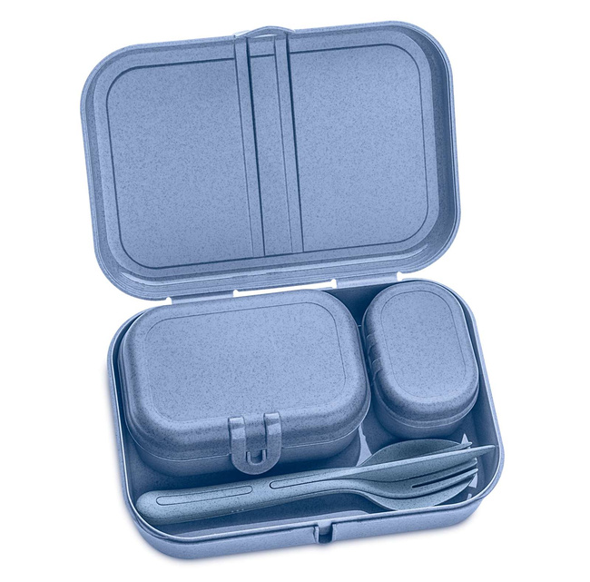 Zestaw 3 lunchboxów ze sztućcami Pascal ready organic blue - Koziol