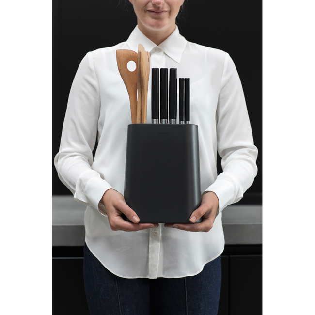 Blok na noże z uchwytem na przybory szary - Brabantia