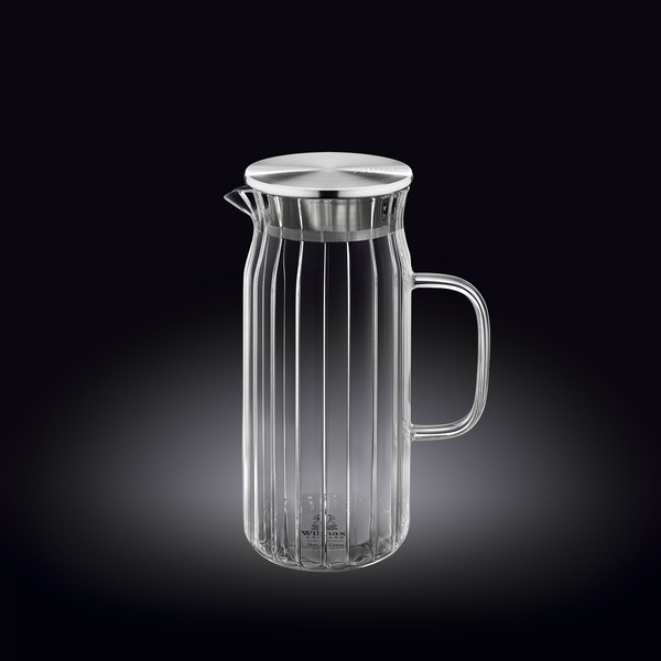 Wilmax Szklany Dzbanek Ryflowany 1000ml Z Metalową Pokrywką