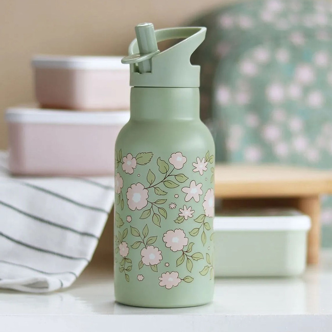 Kubek ze słomką dla dzieci Blossoms Sage 350 ml - A Little Lovely Company