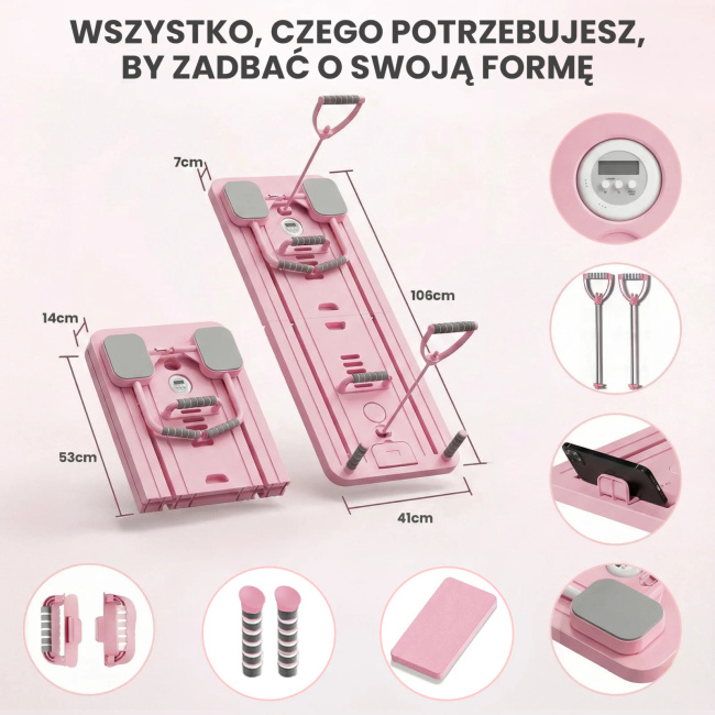 Extralink Deska do pilatesu różowa Reformer do ćwiczeń brzucha pompek Pilates