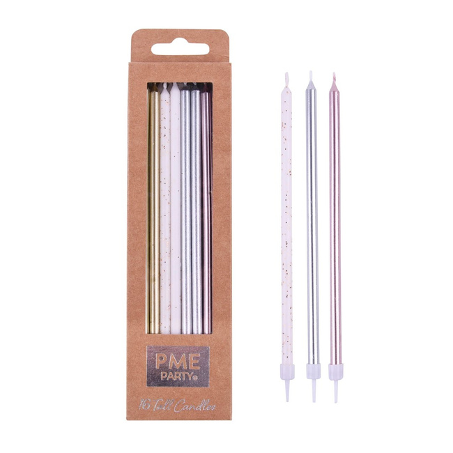 Pme Zestaw 16 Wysokich Świeczek Z Podstawkami 18 Cm Wielokolorowy