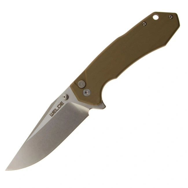 Nóż składany Welde D2F64 ze stali D2, rękojeść G10 brązowa, ostrze 9 cm