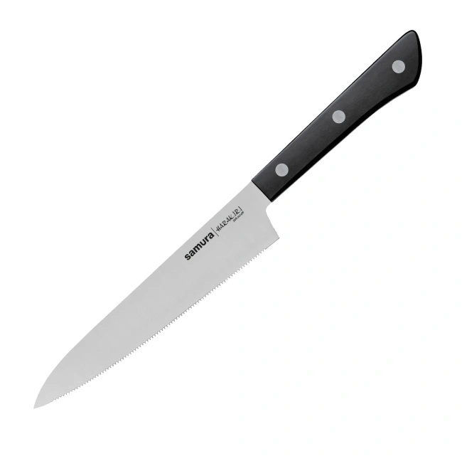 Nóż uniwersalny ząbkowany Samura Harakiri SHR-0024B, ostrze 15 cm, czarny