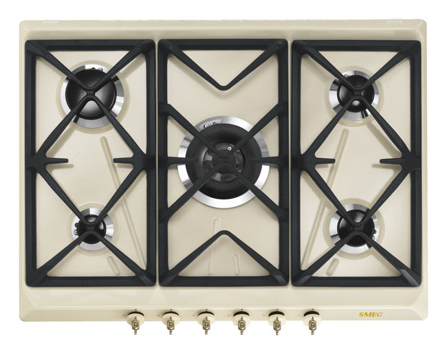 Smeg - Płyta gazowa, 70 cm, Coloniale Coloniale SrV876PogH Kremowy (pokrętła w kolorze mosiężnym)