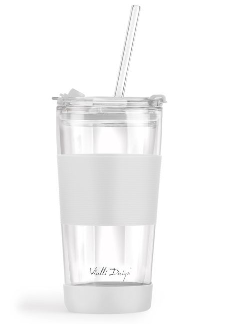 Kubek termiczny szklany ze słomką 600 ml biały Fuori - Vialli Design