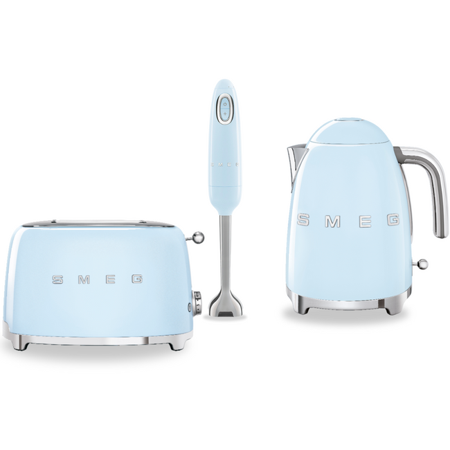 Zestaw Smeg Czajnik + Toster Na 2 Kromki + Blender Ręczny Pastelowy Błękit