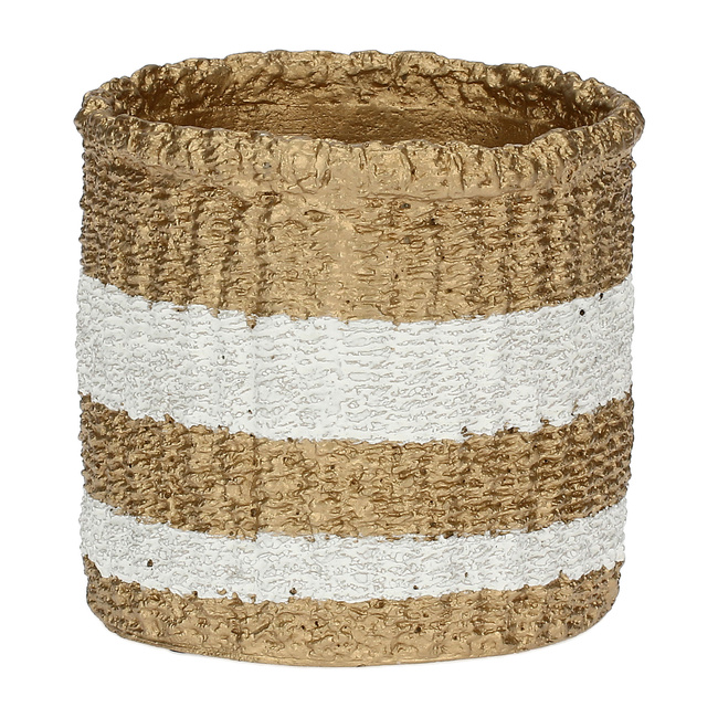 Osłonka na doniczkę Rituali Domestici Pueblo L, beżowa w białe pasy, 14,5 x 13,5 cm