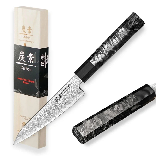 Nóż uniwersalny Dellinger Carbon Fiber Octagon Utility 14 cm, typ petty, VG-10