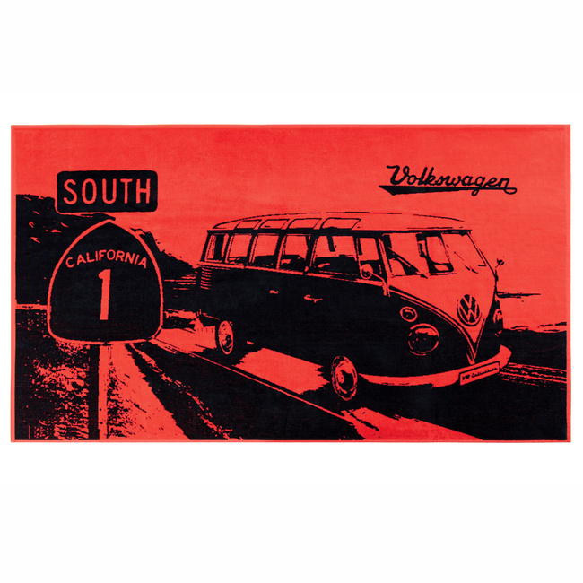 Vw Ręcznik Plażowy, Bawełniany, Bus Highway 1/Red
