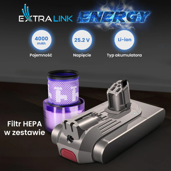 Extralink | Filtr + zamiennik baterii , Akumulator Do Odkurzacza Dyson V11 V15 Sv46 Sv47 | (Click Type) 25.2V 4000mAh