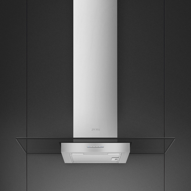 Smeg - Okap przyścienny, 90 cm, T-kształtny Universal Kbt900Ve Stal nierdzewna + Szkło