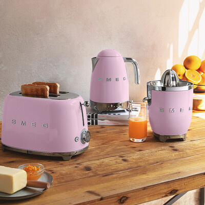 Smeg - Toster, Dwie Kromki, Pastelowy Róż Tsf01pkeu 50'S Style