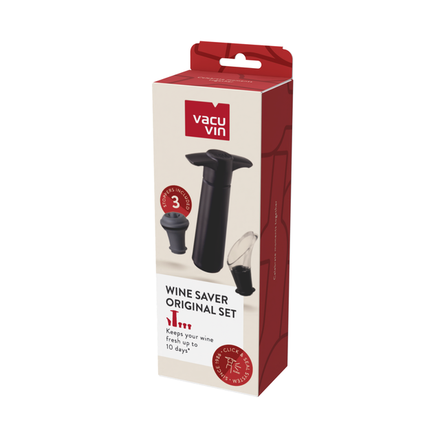 Zestaw do próżniowego zamykania wina Vacu Vin Wine Saver czarny, pompka, 3 korki i nalewak