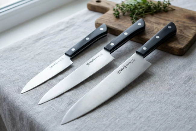 Zestaw 3 Noży Kuchennych Samura Harakiri SHR-0220B - Stal Nierdzewna AUS-8, Czarna Rękojeść ABS