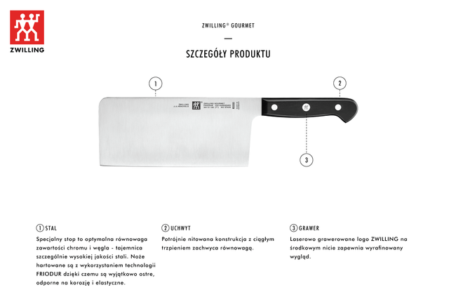 Zestaw ZWILLING Gourmet: tasak chiński 18 cm i ostrzałka do noży