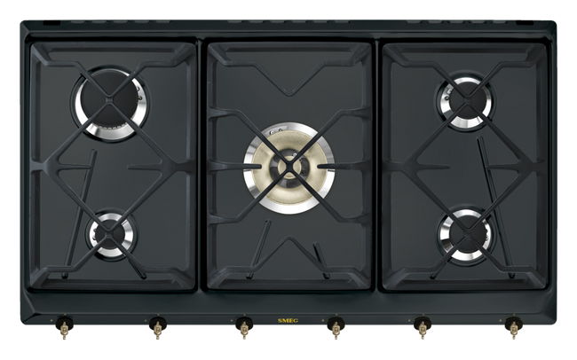 Smeg - Płyta gazowa, 90 cm, Coloniale Coloniale SRV896Aogh Antracytowy (pokrętła w kolorze mosiężnym)
