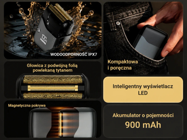 EXTRALINK Golarka do brody i głowy Shaver IPX7 900mAh wodoodporna akumulatorowa trymery męskie