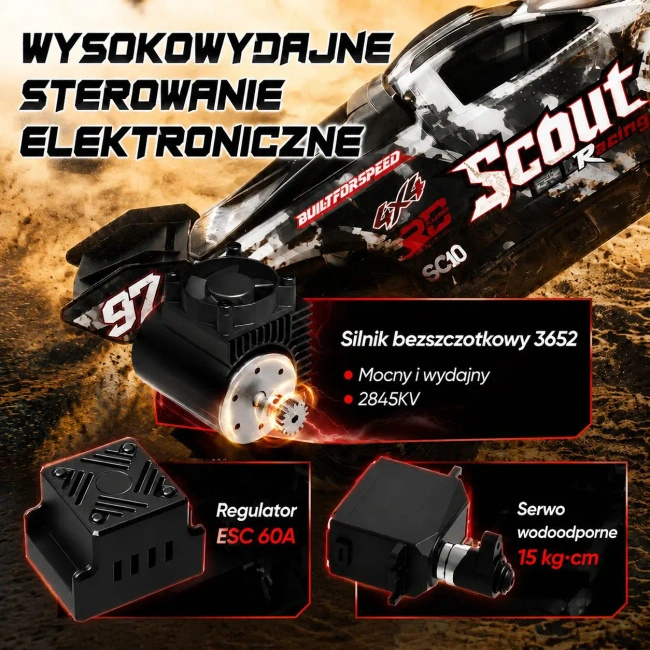 Samochód RC Extralink SC10 Brushless 4WD w skali 1:10, czarny Extreme Truck