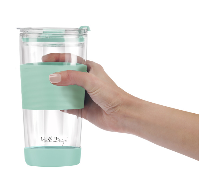Kubek termiczny szklany ze słomką 600 ml miętowy Fuori 30428 - Vialli Design