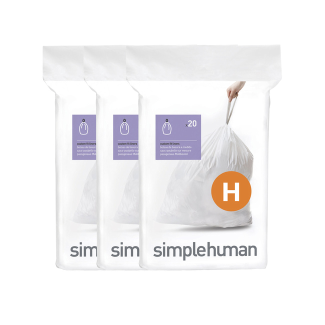 Worki na śmieci Simplehuman Custom Fit kod H, 30 do 35 l, 60 szt., białe