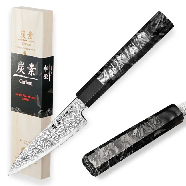 Nóż do obierania Dellinger Carbon Fiber Octagon Paring 10,5 cm, stal VG-10
